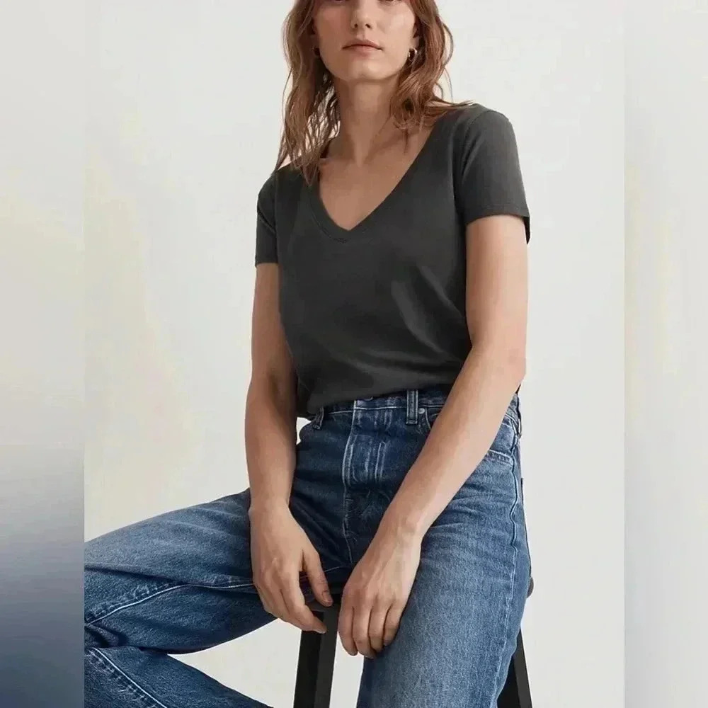 Madewell Softfaded Cotton Blue Crop Tee NWT Medium - Picture 1 of 6